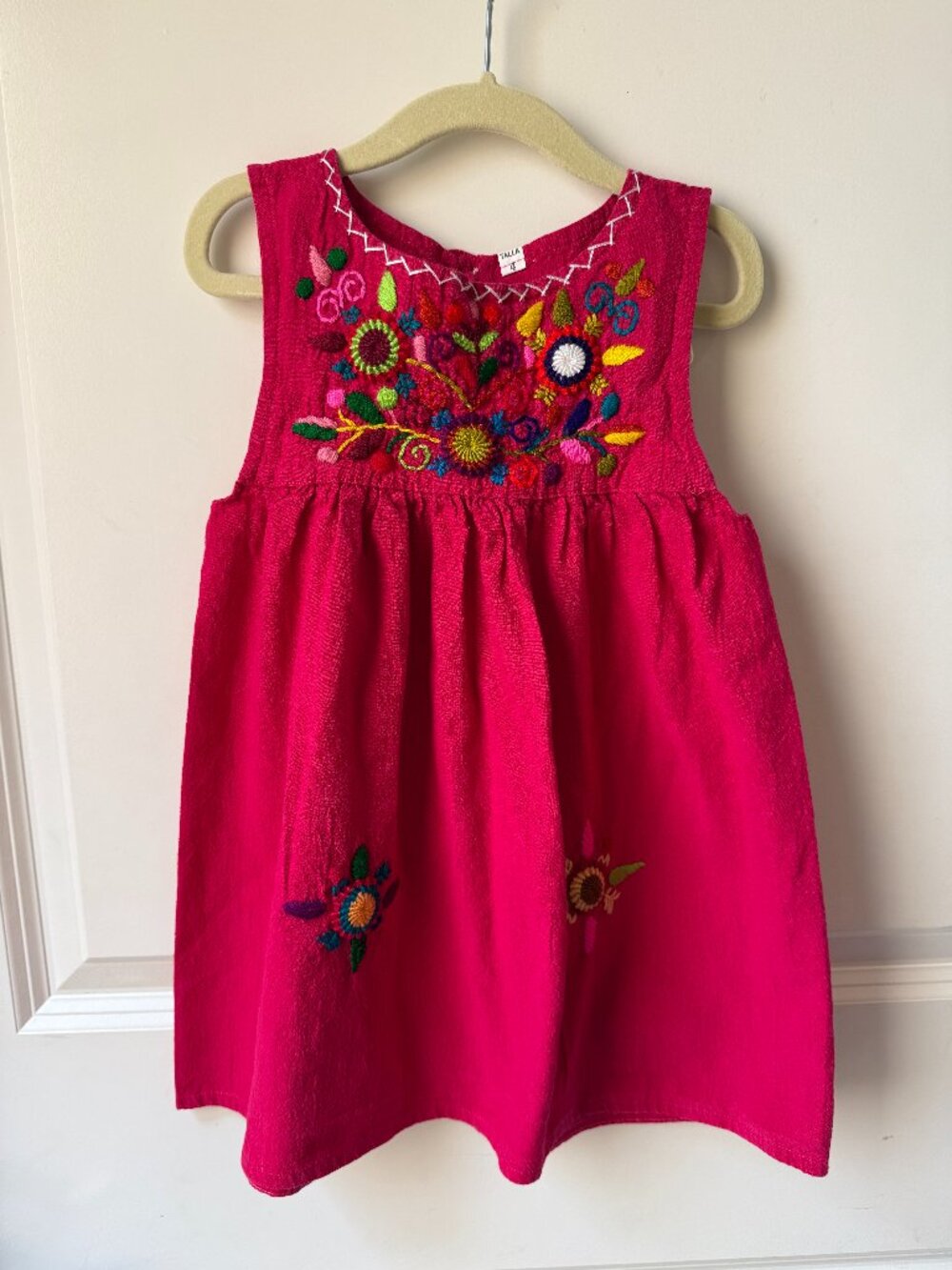 Artisan Embroidered Floral Dress Bright Pink Girls 4T